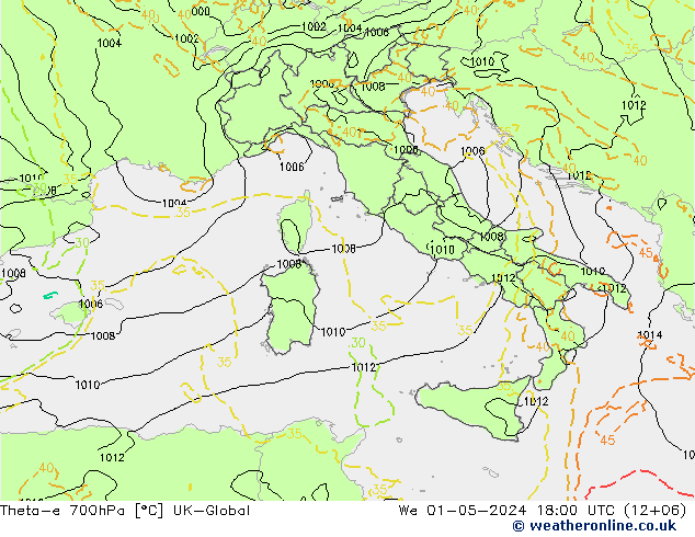 Theta-e 700hPa UK-Global  01.05.2024 18 UTC