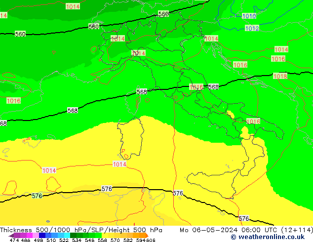 Thck 500-1000hPa UK-Global Mo 06.05.2024 06 UTC