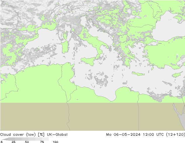 Bewolking (Laag) UK-Global ma 06.05.2024 12 UTC