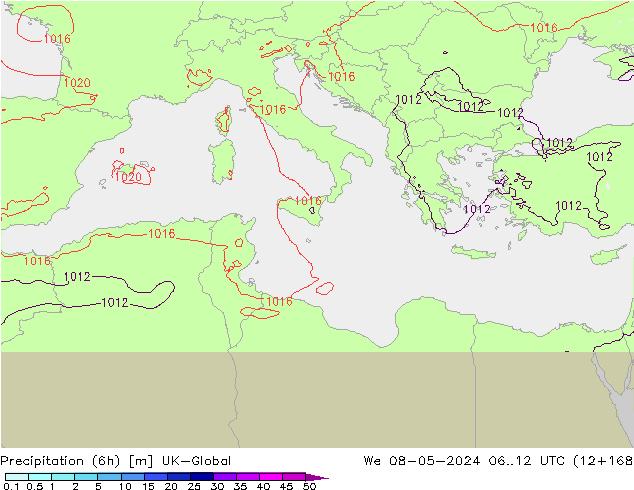 Yağış (6h) UK-Global Çar 08.05.2024 12 UTC