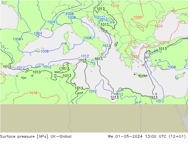 Surface pressure UK-Global We 01.05.2024 13 UTC