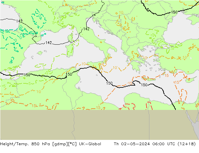 Yükseklik/Sıc. 850 hPa UK-Global Per 02.05.2024 06 UTC