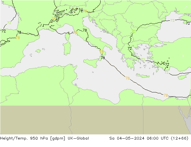 Height/Temp. 950 hPa UK-Global Sa 04.05.2024 06 UTC