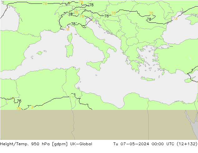 Height/Temp. 950 hPa UK-Global Tu 07.05.2024 00 UTC
