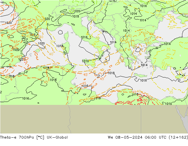 Theta-e 700гПа UK-Global ср 08.05.2024 06 UTC