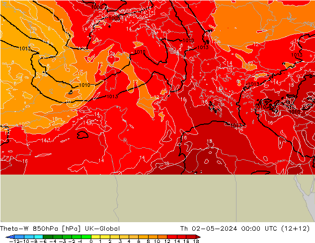 Theta-W 850hPa UK-Global Qui 02.05.2024 00 UTC