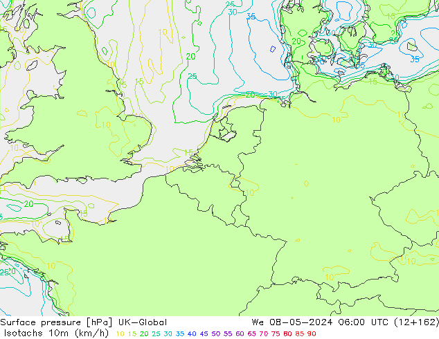 Isotachs (kph) UK-Global We 08.05.2024 06 UTC