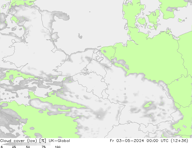 Bewolking (Laag) UK-Global vr 03.05.2024 00 UTC