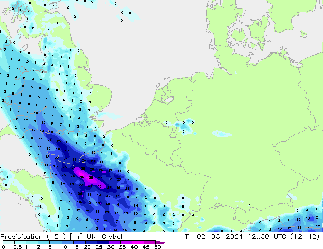 Precipitação (12h) UK-Global Qui 02.05.2024 00 UTC