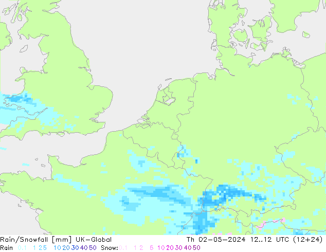 Rain/Snowfall UK-Global jeu 02.05.2024 12 UTC