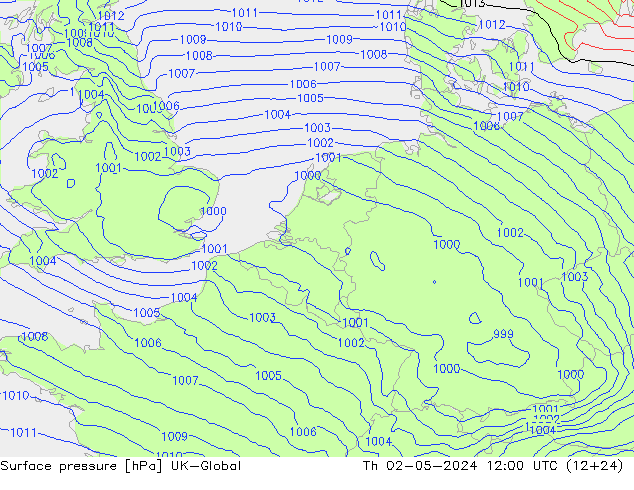 地面气压 UK-Global 星期四 02.05.2024 12 UTC