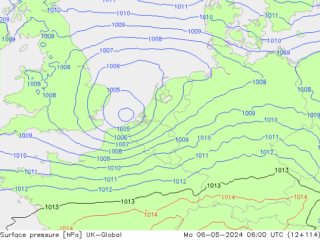 Presión superficial UK-Global lun 06.05.2024 06 UTC