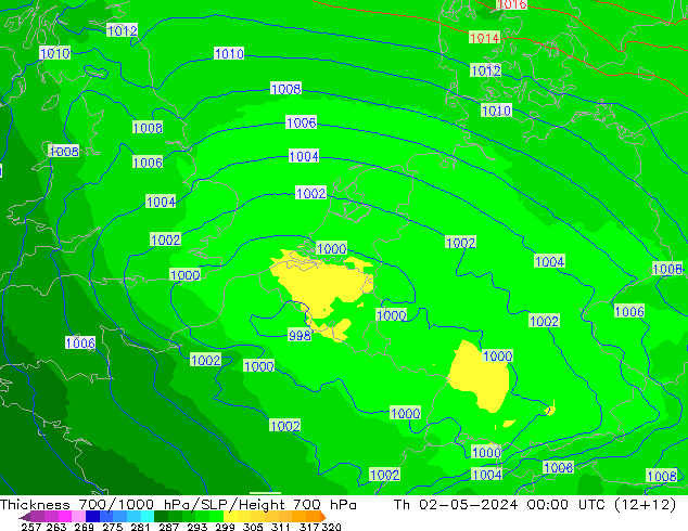 Schichtdicke 700-1000 hPa UK-Global Do 02.05.2024 00 UTC