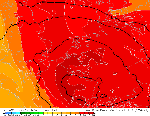 Theta-W 850hPa UK-Global Mi 01.05.2024 18 UTC