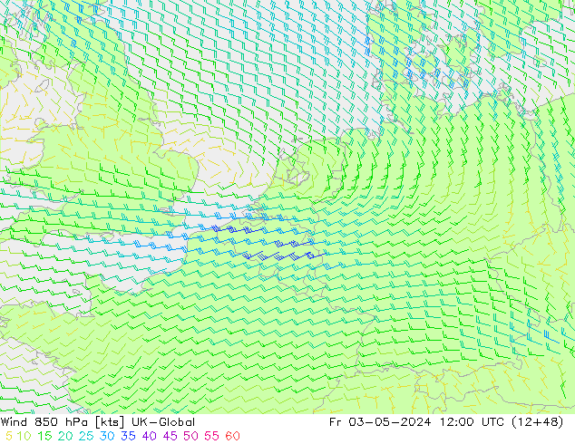 wiatr 850 hPa UK-Global pt. 03.05.2024 12 UTC