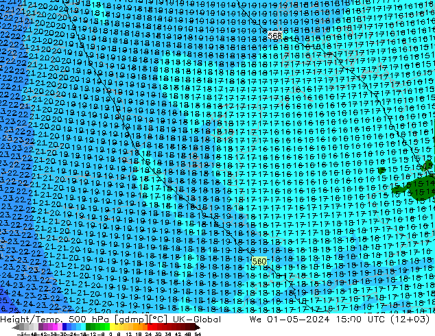 Height/Temp. 500 hPa UK-Global śro. 01.05.2024 15 UTC