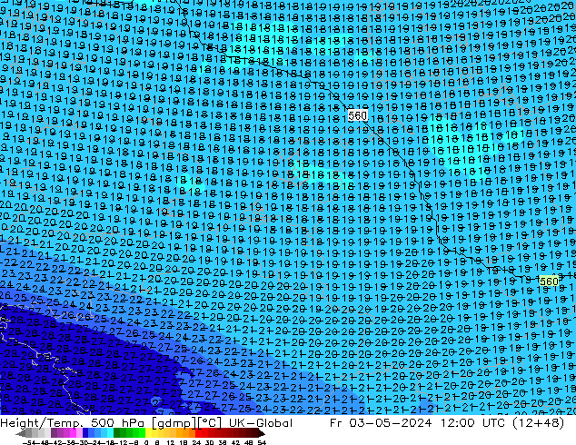 Height/Temp. 500 hPa UK-Global pt. 03.05.2024 12 UTC