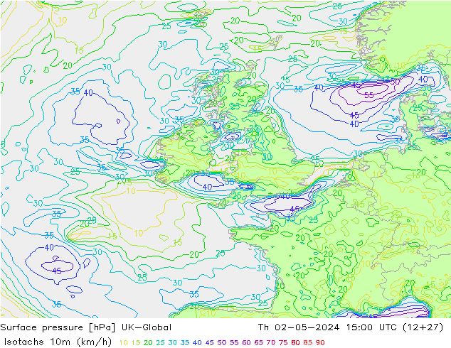 Isotachen (km/h) UK-Global Do 02.05.2024 15 UTC
