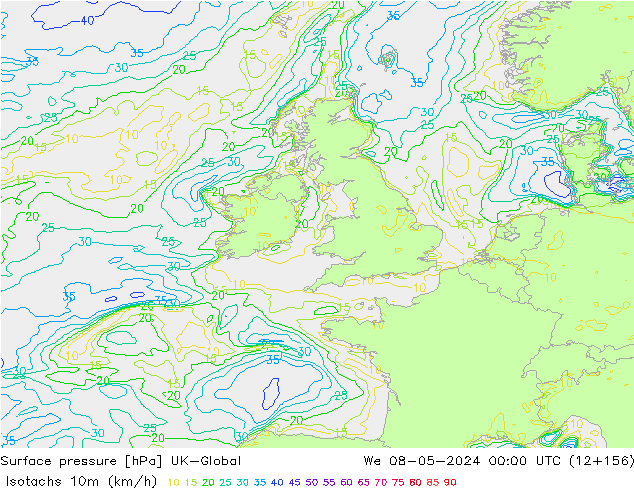 Isotachs (kph) UK-Global We 08.05.2024 00 UTC