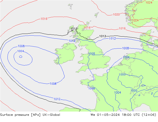 pression de l'air UK-Global mer 01.05.2024 18 UTC