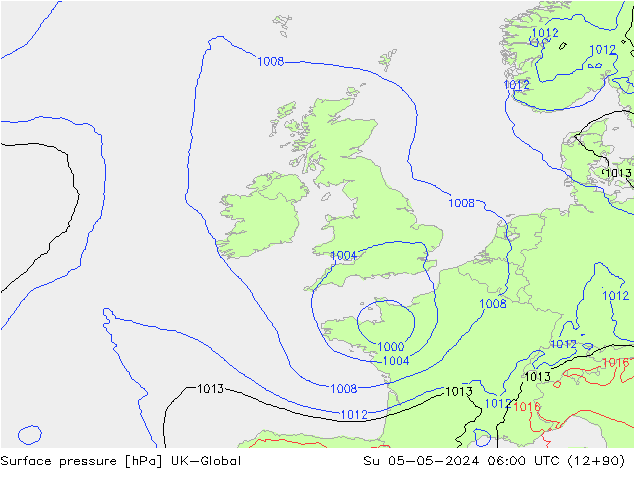 Surface pressure UK-Global Su 05.05.2024 06 UTC