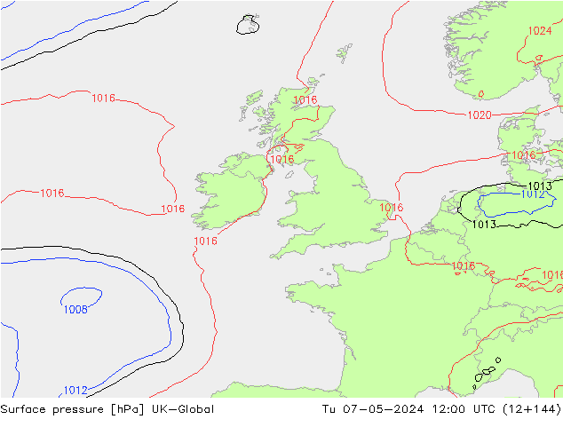 Surface pressure UK-Global Tu 07.05.2024 12 UTC