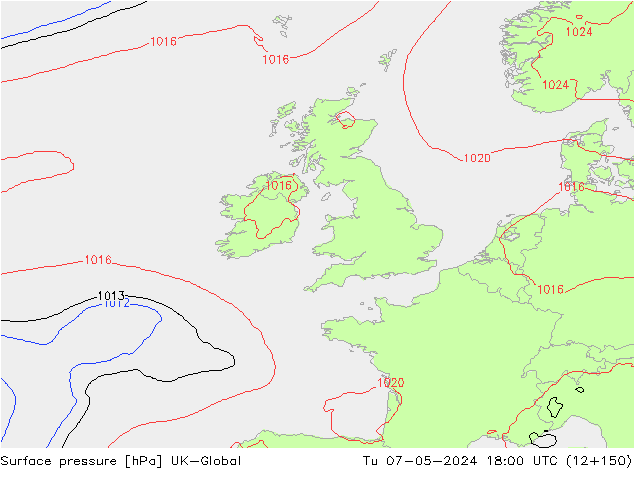 Surface pressure UK-Global Tu 07.05.2024 18 UTC