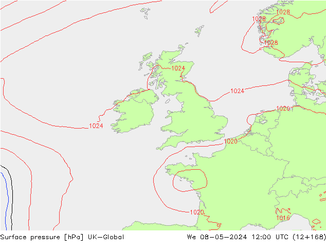 pressão do solo UK-Global Qua 08.05.2024 12 UTC