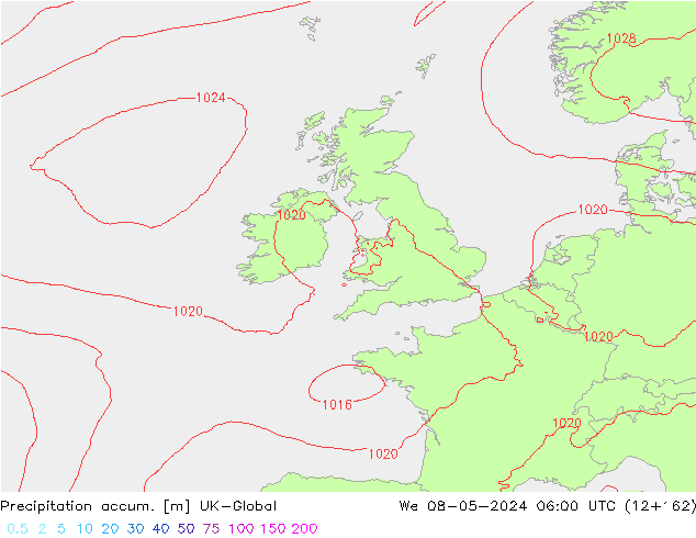 Precipitation accum. UK-Global We 08.05.2024 06 UTC