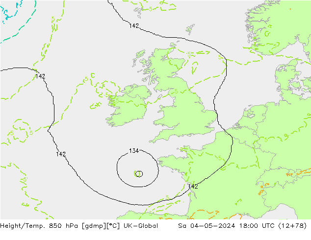 Height/Temp. 850 hPa UK-Global  04.05.2024 18 UTC