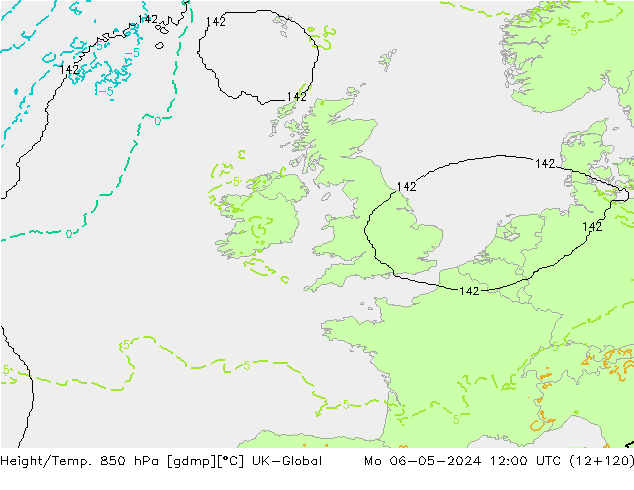 Height/Temp. 850 hPa UK-Global Mo 06.05.2024 12 UTC