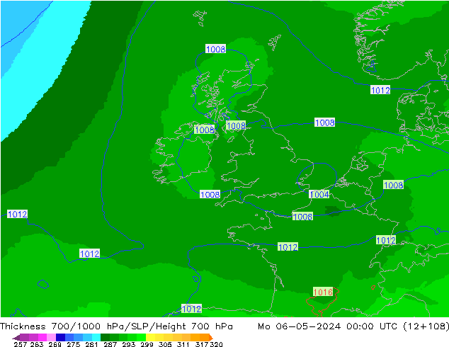 Thck 700-1000 hPa UK-Global Po 06.05.2024 00 UTC