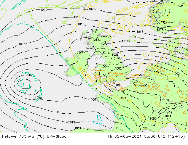 Theta-e 700hPa UK-Global  02.05.2024 03 UTC