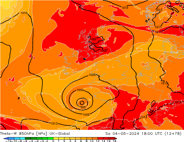 Theta-W 850hPa UK-Global Sáb 04.05.2024 18 UTC