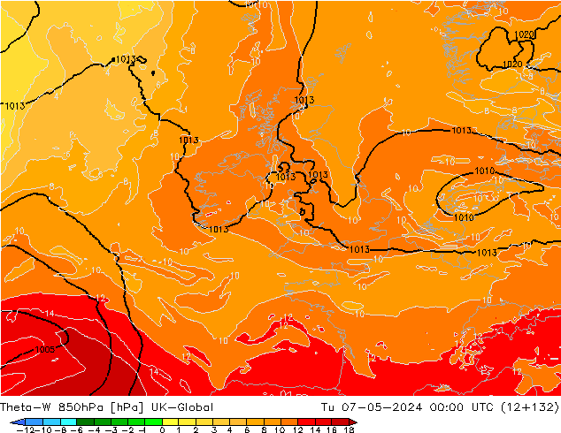 Theta-W 850hPa UK-Global Tu 07.05.2024 00 UTC