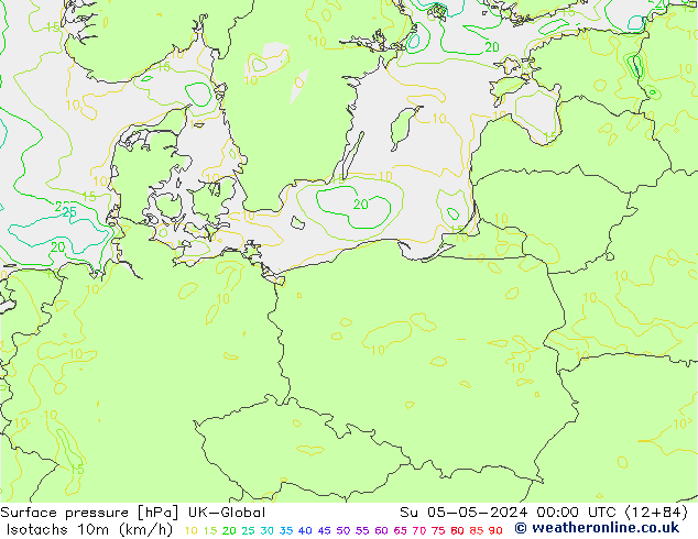 Isotachs (kph) UK-Global  05.05.2024 00 UTC