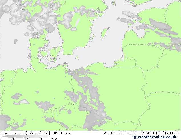 Bewolking (Middelb.) UK-Global wo 01.05.2024 13 UTC