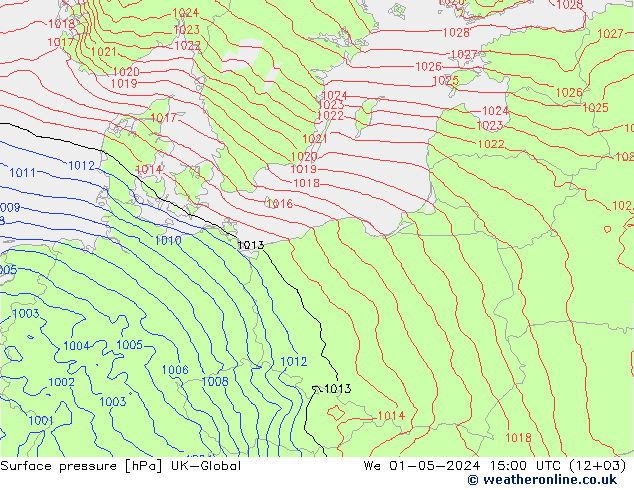 pression de l'air UK-Global mer 01.05.2024 15 UTC