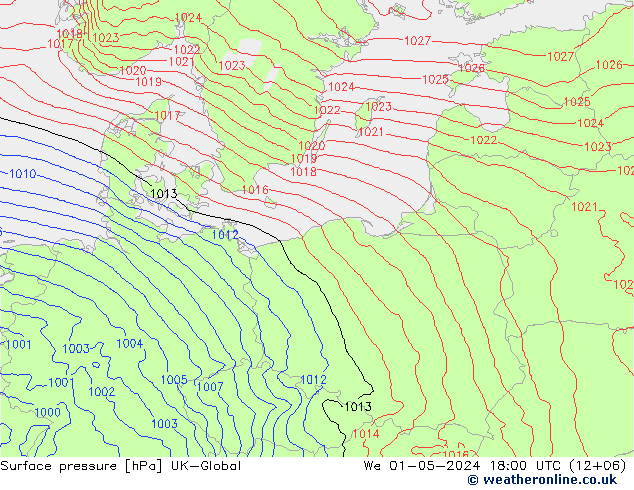 Atmosférický tlak UK-Global St 01.05.2024 18 UTC