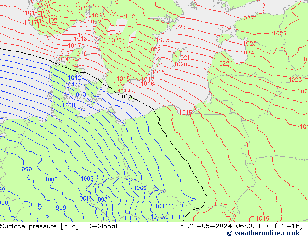 Surface pressure UK-Global Th 02.05.2024 06 UTC