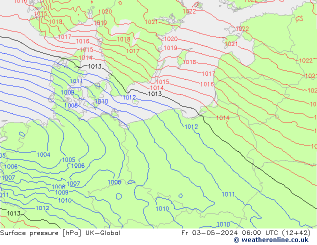 Atmosférický tlak UK-Global Pá 03.05.2024 06 UTC