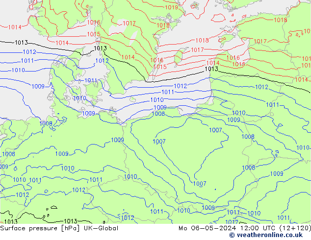 pressão do solo UK-Global Seg 06.05.2024 12 UTC