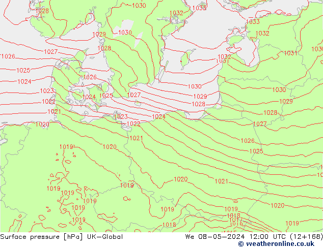 Atmosférický tlak UK-Global St 08.05.2024 12 UTC