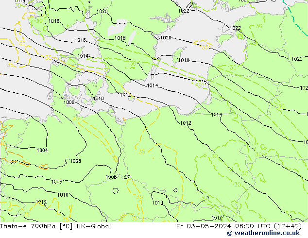 Theta-e 700hPa UK-Global  03.05.2024 06 UTC