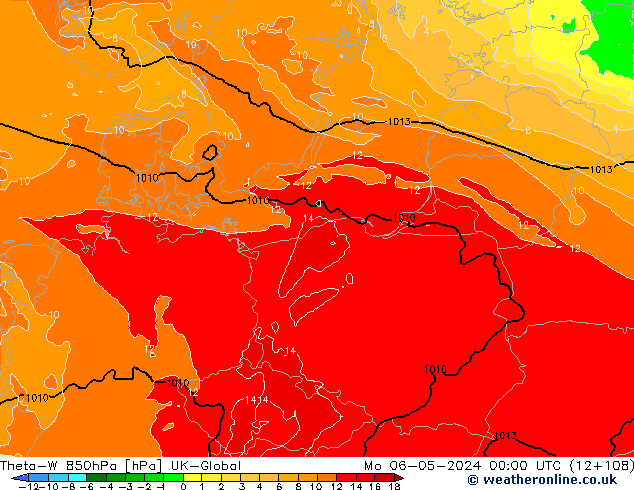 Theta-W 850hPa UK-Global Po 06.05.2024 00 UTC