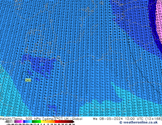 Yükseklik/Sıc. 500 hPa UK-Global Çar 08.05.2024 12 UTC