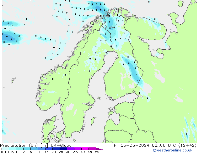 Précipitation (6h) UK-Global ven 03.05.2024 06 UTC