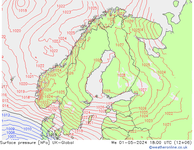 pression de l'air UK-Global mer 01.05.2024 18 UTC