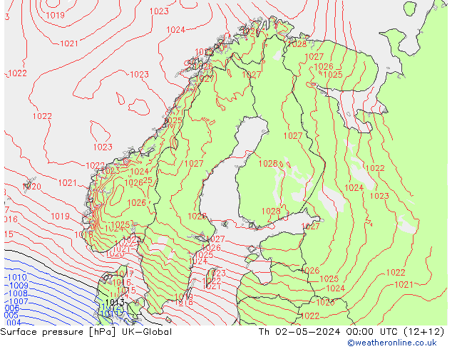 Surface pressure UK-Global Th 02.05.2024 00 UTC