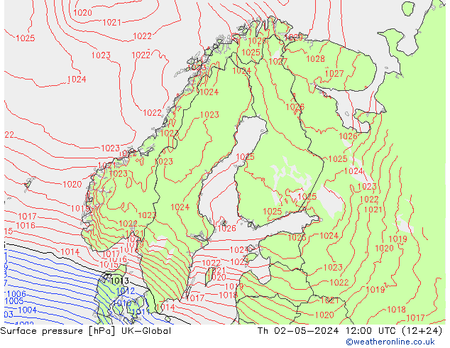 Atmosférický tlak UK-Global Čt 02.05.2024 12 UTC